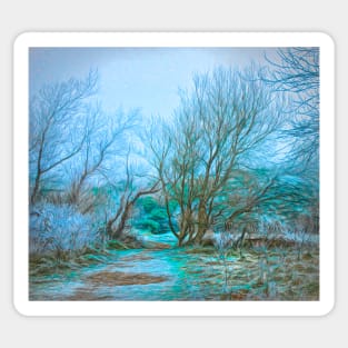 Frosty woodland path Sticker